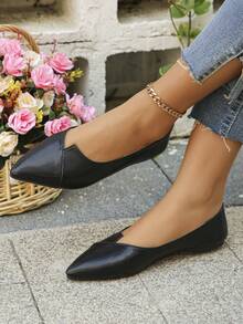 2026 Nuevos zapatos planos de moda, elegantes, de punta negra, de slip-on, casuales, de suela baja, cómodos y versátiles para uso diario, trabajo, fiesta, citas, primavera/otoño, para mujer - Lado P negro - Ver 7
