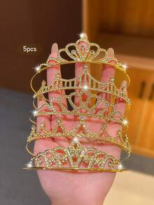 5件套时尚百搭优雅皇冠发箍，适合日常佩戴 - 金色 - 查看 1