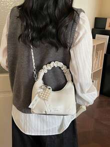 1pc Fashionable, Versatile, Minimalist, High-Quality, Niche Handbag Suitable For Outings, Commuting, With Pendant - White - View 4