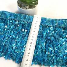 2英寸宽 - 亮片流苏花边饰带，亮片丝带流苏面料，适用于拉丁舞服装、舞台幕布、DIY工艺品