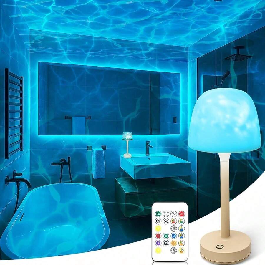 Waterproof Shower Light, Suitable For Shower Rooms, Rechargeable, With Remote And Touch Controls, Wireless Design, 16-Color Variable Light, LED Ocean Wave Projection Light, Suitable For Bathrooms/Bathtubs. - 彩色 - 查看 1