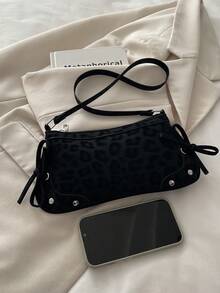 Fashionable Leopard Print Women's Shoulder Bag, Underarm Bag, Baguette Bag - Black - View 3