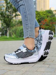 1双街头风翅膀可拆卸伸缩四轮轮滑鞋，适合青少年，男女通用，PU系带直排轮滑鞋 - 黑與白 - 查看 3