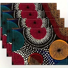 4-Pack, Abstract African Wax Print Round Pattern Scattered Black Background Table Mat, Suitable For Dining Or Kitchen Home Decoration, Easy To Clean (Placemat), Size 30.48x45.72 Cm - 4 Items - View 2