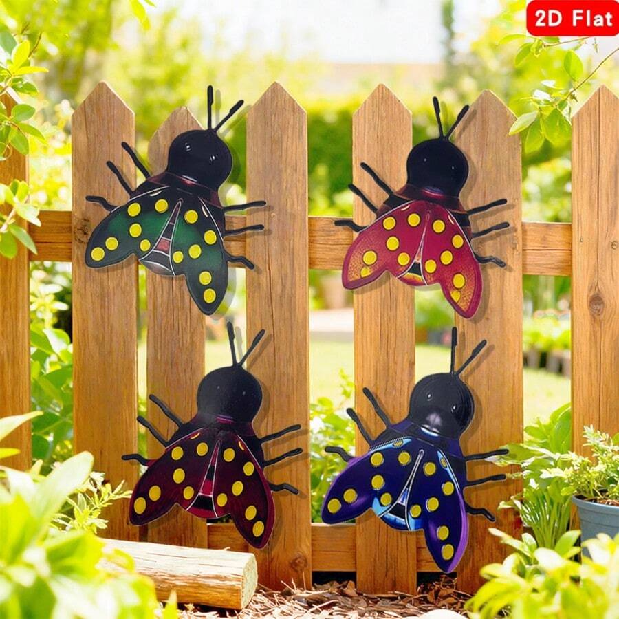 4件套2D扁平斑点混色蜜蜂墙饰雕塑，可悬挂于室内外花园庭院草坪装饰