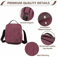 Messenger Bag For Men Women, Vintage Lightweight Canvas Crossbody Bags Casual Flap Shoulder Side Bag Mini Stachel Work Travel - Burgundy - View 4