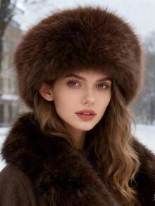 1pc Women's Princess Fluffy Bucket Hat, Thick Warm Autumn/Winter Hat With Large Brim, Elegant And Fashionable Winter Gear - Multicolor - View 1