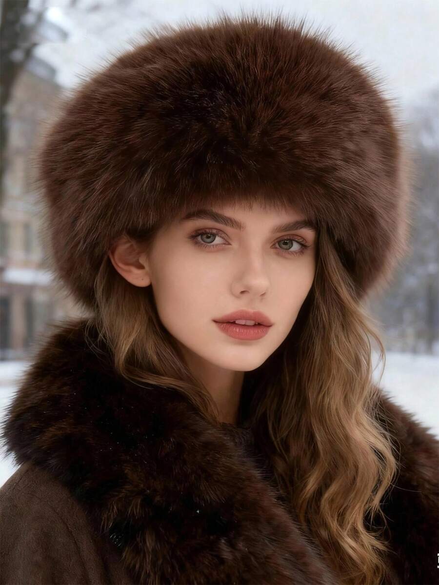 1pc Women's Princess Fluffy Bucket Hat, Thick Warm Autumn/Winter Hat With Large Brim, Elegant And Fashionable Winter Gear - Multicolor - View 1