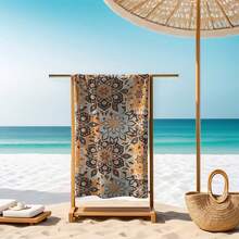 波西米亚风超柔软微纤维沙滩巾 - 超强吸水、速干针织面料，饰有花卉图案 - 长方形，轻便柔软，防沙，适合露营、户外活动、海滩旅行和泳池使用