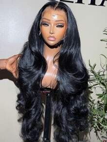 34Inch 13x4 HD Lace Body Wave Lace Front Wig Full Cuticle Wavy Lace Frontal Wig For Women 13x6 Full Edges Body Wave Lace Front Human Hair Wigs For Girls Makeup Body Wave Wig With Baby Hair Pre Plucked Pre Cut 5x5 HD Body Wave Lace Closure Wigs Human Hair For Women Headband Glueless Human Hair Wig Wear To Go Natural Black - Natural Black - 查看 4