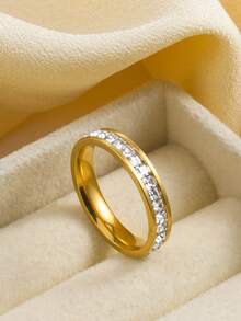 1 Set Fashionable Luxurious Diamond Women's Bracelet Set, Includes 1 Rust-Resistant Golden Color Diamond Bracelet And 1 Stainless Steel Ring, Suitable For Women's Daily Wear, Parties, Birthdays, Weddings, Music Festivals, Dates, Anniversaries, And As A Gift For Women - Gold - View 10