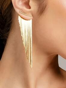 14K镀金流苏耳环，采用复古简约设计，尽显女性优雅气质。时尚雅致的珠宝配饰，也是馈赠女性的理想之选。 - 金色 - 查看 4