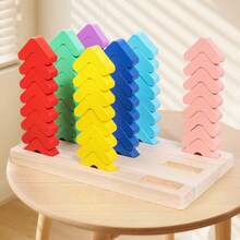 Wooden Rainbow Stacker Educational Toys Learning Toy Kids Block Nesting Puzzle Toys Montessori Stacking Game Building - Multicolor - View 5
