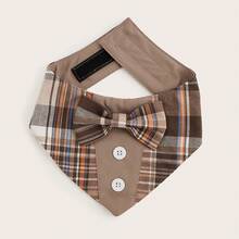 Brown Dog Tuxedo Style Scarf Plaid Pet Bow Tie Collar Adjustable Coffee Plaid Scarf, Suitable For Small, Medium And Large Dogs - Brown - View 4
