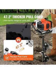 Post Hole Digger, 52cc 1450W Auger Post Hole Digger, Gas Powered Earth Digger With Two Earth Auger Drill Bit 6" & 10" And 3 Extension Rods, For Farmland, Garden And Plant, EPA Certification - 黑色 - 查看 4