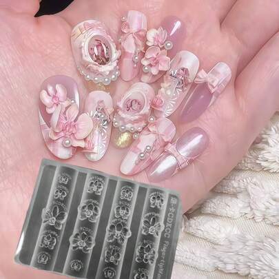 3D硅胶模具 新款超薄雕刻兰花美甲装饰模具