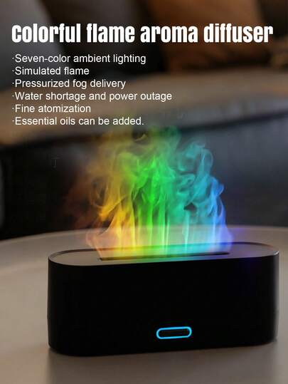 YTWO 2026升级版七彩火焰模拟香薰机，带彩色氛围灯，160毫升水箱容量，可雾化，散发香氛，可用作浴室清新剂，USB供电，3D火焰效果加湿器，适用于家庭、卧室、办公室，一键控制，覆盖范围10-20平方米，三档风速定时设置，雾化模式，是理想的礼物、节日装饰、婚礼装饰、毕业礼物、派对装饰之选。