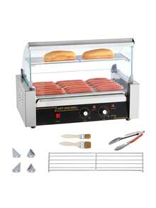 Hot Dog Roller 7 Rollers 18 Hot Dogs Capacity 1050W Stainless Sausage Grill Cooker Machine With Dual Temp Control Glass Hood Acrylic Cover Bun Warmer Shelf Removable Oil Drip Tray, ETL Certified - Silver - View 8