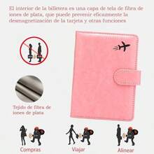 Porta de Pasaporte de Cuero PU, Billetera de pasaporte, Maletn de Viaje Impermeable con Bloqueo RFID para Identificacin de Viaje, Femenina y Masculina Negro - Rosado - Ver 7