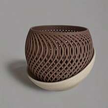 Chậu hoa Mirage, Chậu cây cảnh tối giản hiện đại, Khay cắm hoa, Thiết kế thoáng khí, Thiết kế đan lát, Chậu hoa trang trí nhà cửa kèm khay. - Cà phê nâu - Xem 5