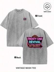 2026Men'S Summer T-Shirt -Treaty Oak Revival No Vacancy, Reversible Print Design, Retro Street Style, Round Neck, Short Sleeve, 230g Washed Cotton, Suitable For Everyday Casual, Door Wear,White Tops,Valentines Day Outfit,Mardi Gras,Summer Tops,  For Women,Valentine Outfits For Women,Women Tops,Fairycore,Superbowl,Trajes Elegantes De Mujer - 黑色 - 查看 7