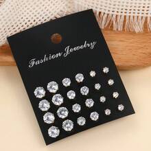 New 12 Pair Pack White Shiny Wedding Stud Earrings Set For Women Men Crystal Rhinestone Earrings Party Jewelry Accessories Gifts - A-03 - 查看 8