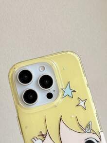 1pc Ins Korean Yellow Hair Waterdrop Tears Girl Phone Case Compatible With Iphone17 17 Promax Air 16 Pro 15 14 13 12 11 17Plus 15Pro Advanced Cover - Yellow - View 4