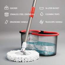 Mop Bucket Set With 360° Spin Mop And Bucket System 3 Microfiber Heads 61In Adjustable Handle For Shop Floor Cleaning - 61"Handle+Bucket+Brush+Replacement Heads*3 - View 3