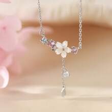 1pc S925 Silver Cherry Blossom Necklace, Sweet & Fresh Mori Style Design, Elegant Women Clavicle Chain, Girlfriend/Valentine's Day Gift