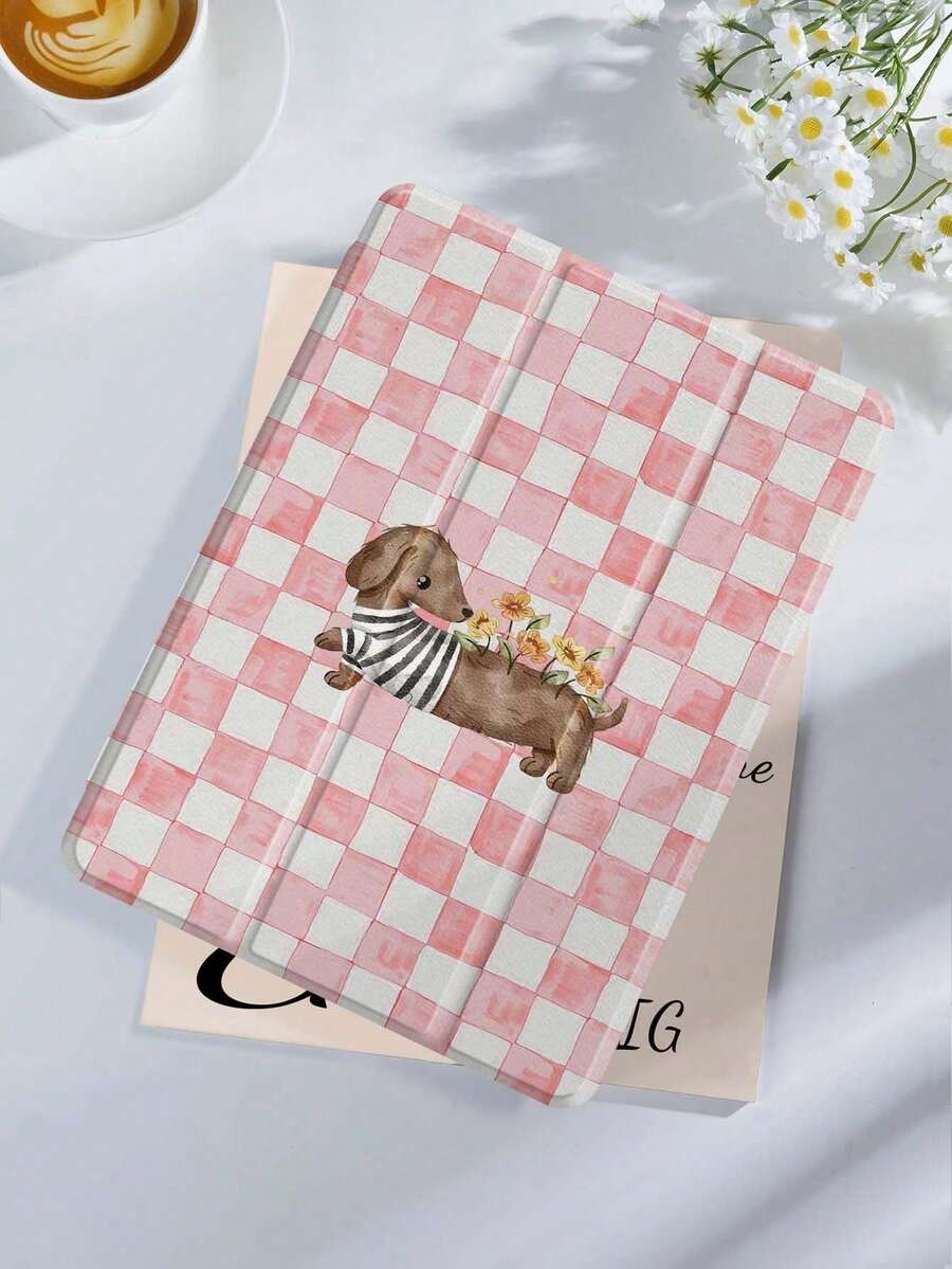 Grid Dog Pattern Tablet Protective Case, Compatible With IPad 9.7/10.2/10.5/10.9/12.9/Pro 11 (10th Gen), Galaxy Tab S6 Lite 10.4 Inch, Kindle Paperwhite (12th Gen, 2024), Kindle (11th Gen, 2022), Kobo Clara Color, Soft Shock-Proof, Smart Stand/Auto Wake/Sleep Function - 多色-1 - 查看 1