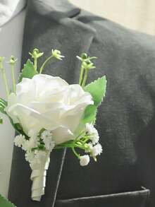 Bộ hoa hồng và hoa baby's breath thanh lịch 3 món/1 món - Bó hoa + Hoa cài áo + Vòng tay, Thích hợp cho cô dâu, chú rể, phù dâu, phù rể, trang trí đám cưới, tiệc tùng, Ngày Valentine. - A - Xem 15