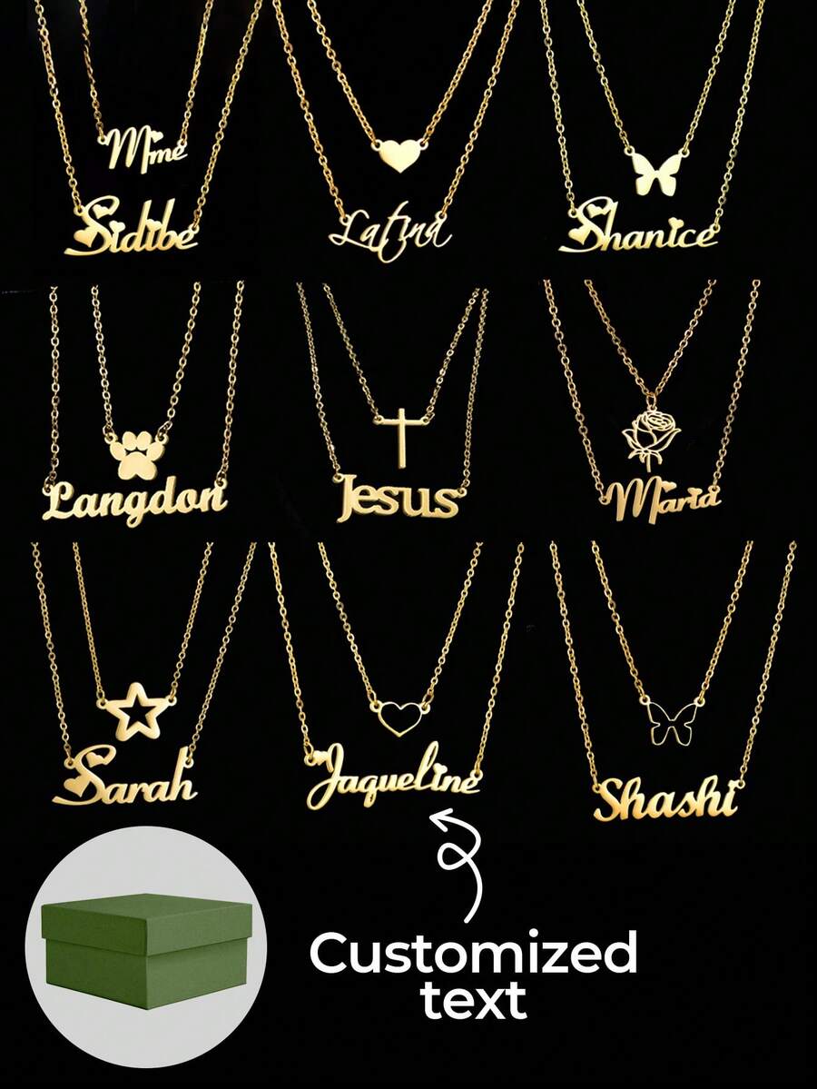 [ Stacked Chain Hot Style ] Personalized Customization Of Double-Layer Necklace, Personalized Customization Of Name, Text, Anniversary, Double-Layer Chain Style Necklace, Stainless Steel Gold Necklace, Including Exquisite Gift Box, Suitable For Winter, Gift Giving, Valentine's Day, Mother's Day. - Double Chain - View 1