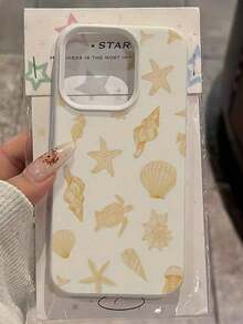 1pc White Starfish & Shell Pattern Full Coverage TPU Shockproof Phone Case, Compatible With IPhone 16, 15, 14, 13, 12, 11 Pro Max, Series - Kiểu 4 (1 chiếc) - Xem 5