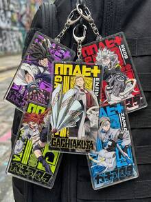 5pcs GACHIAKUTA Anime Character Acrylic Pendant Keychains, Zanka Nijiku/Rudo/Enjin/Riyo Reaper Jabber Japanese Text Bag Charms, Cute Keychain Accessories - Multicolor - View 4