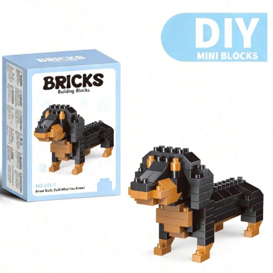 动物狗狗积木拼装模型，包括腊肠犬、狮子犬、雪纳瑞犬、拉布拉多犬、泰迪犬等，迷你拼装积木摆件玩具，生日及节日礼物 - 彩色 - 查看 1