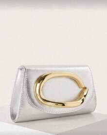 Bolsa Clutch Feminina Luxuosa de mão e de Ombro alça corrente Tendencia - Prata - Visão 4