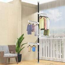 A floor-standing clothes hanger, storage rack, clothes hanger, punch-free telescopic rod, balcony floor-standing bedroom clothes drying rack - مقاس واحد - مشاهدة 14
