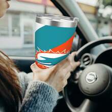 Dolphins  Team Gift For Men Dad Grandpa Husband Funny 20Oz Stainless Steel Tumbler Cup Man, Car Lovers Travel With Christmas Gifts Made In USA Sports Coffee Mug,Stainless Steel,Insulated,Classic Collection Fans - 銀色 - 查看 6