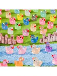 10/20/50/100pcs Set, Various Styles Mini Glow-In-The-Dark Resin Ducks And Animal Figurines. These Mini Glow-In-The-Dark Animals Include Ducks, Dolphins, Frogs, Rabbits, Turtles, Mushrooms And Other Mini Ornaments. - Multicolor - View 5