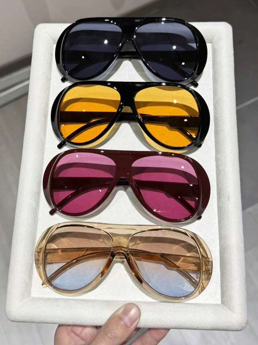 4pcs Oversized Aviator Frame Fashion Glasses, Women's Fashion Accessory, Outfit Matching, Outdoor, Street Party, Driving, Travel, Holiday, Gift For Friends And Family - Colorful - View 1