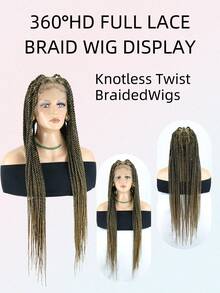 360度高清全蕾丝编织假发，无结编织假发，扭辫假发，带婴儿发的全蕾丝假发，手工钩编合成扭辫假发，36英寸自然黑色，适合日常、节日和派对佩戴 - 彩色 - 查看 5