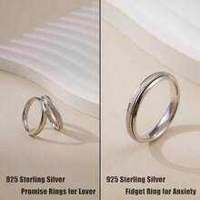 925 Sterling Silver Fidget Ring For Women Band Anxiety Ring 4mm Silver Thumb Ring Spinner Ring For Men Stress Relief Anti - Anxiety Rings - Phun cát + 9 - Xem 3