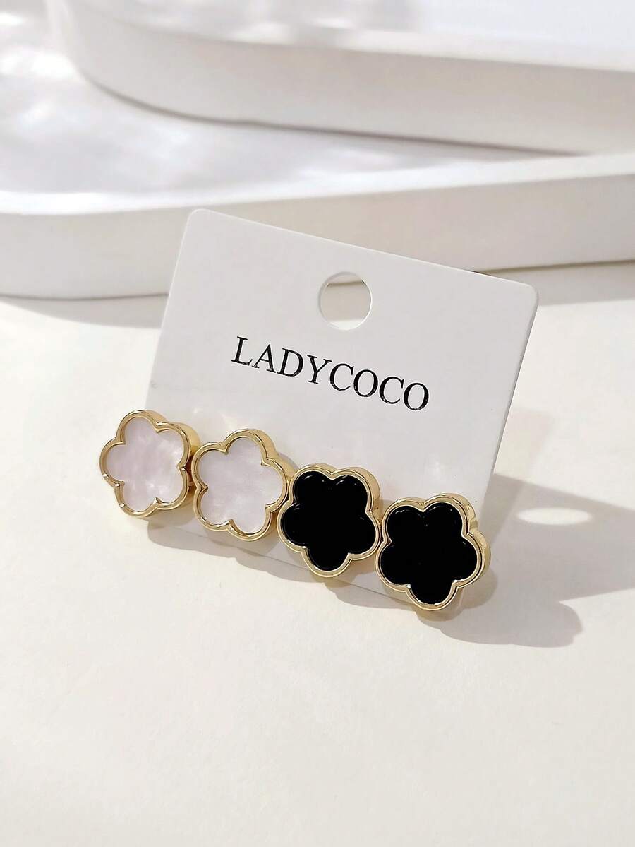 LADYCOCO 2对（大号1.5厘米）时尚奢华四叶草耳钉套装，百搭日常佩戴，适合女性