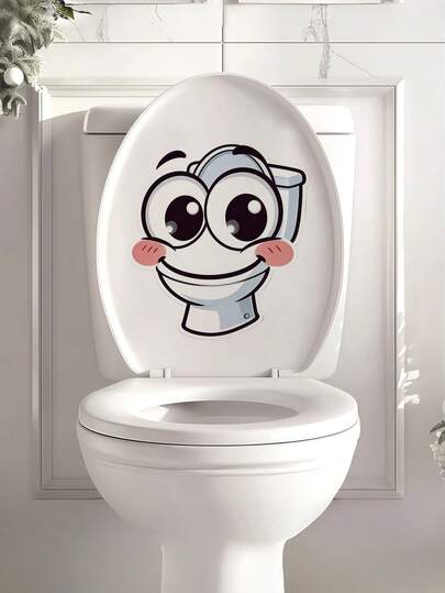 1 Set Cartoon Toilet Stickers, Toilet Lid Stickers And Bathroom Wall Stickers, Add Fun To Bathroom, Suitable For Home, Rental, Family And Cartoon Decor Enthusiasts, Cute Gift For Friends And Family
