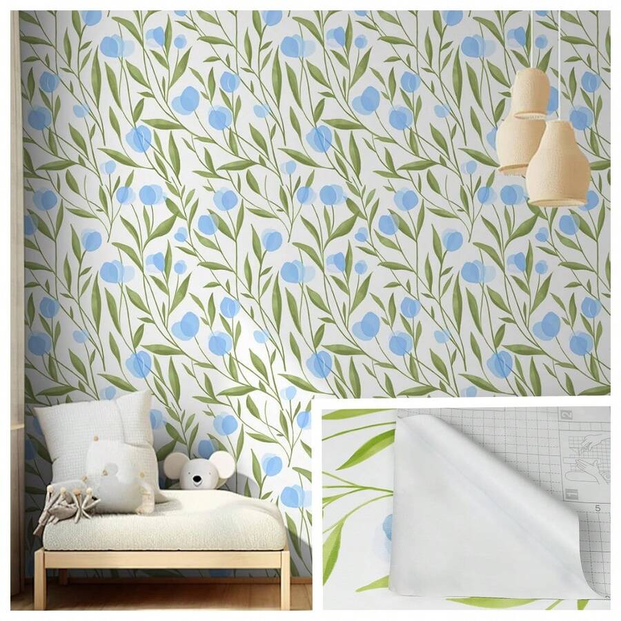 1 Cuộn Giấy Dán Tường Tự Dính Không Mùi Hình Hoa Tulip, Họa Tiết Cây Xanh Tươi Mát, Giấy Dán Tường Vinyl, Dày, Bền, Chống ẩm, Chống thấm nước, Có thể bóc ra, Dễ Lắp Đặt, Giấy Dán Tường Tự Làm cho Phòng Ngủ, Phòng Khách, Giấy Dán Tường Nhà Bếp, Giấy Dán Trang Trí Nội Thất