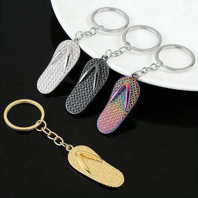 4PCS/Set Creative Mini Slippers Zinc Alloy Keychain Men's And Women's Flip Flop Beach Shoes Keychain Gift