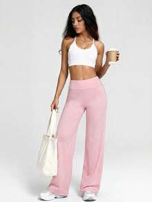 VVX Yoga Pants Women High Waist Stretch Casual Soft Straight Leg Bottoms - 粉色 - 查看 6