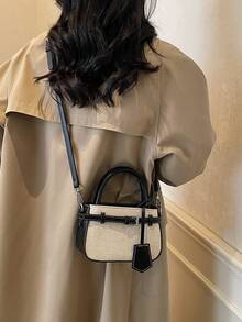 Casual Colorblock Textured Versatile Commuter Retro Small Handbag, Metal Clasp Closure, Women's - Black - View 7