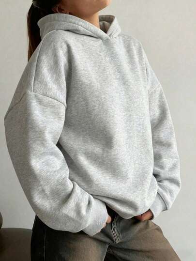 Women's Minimalist Loose Fit Long Solid Color Sweatshirt, Comfortable And Versatile For Autumn/Winter, Essential Wardrobe Staple, Suitable For Casual, Office, And Leisure Wear, Flattering And Soft Casual Top, Perfect For Vacation, Spring/Winter Clothing For Women, Fashionable Women's Sweatshirt, Gray