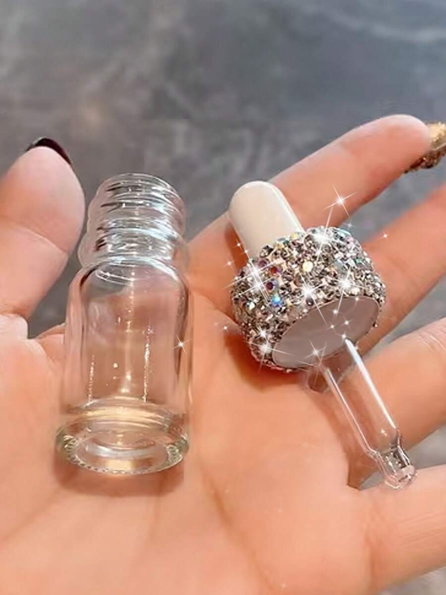 闪亮水晶装饰玻璃滴管瓶，迷你精油滴管瓶，透明玻璃小样滴管瓶，带滴管的液体容器，适用于香水和化妆品，可重复灌装的便携式香水瓶，迷你口袋美容工具旅行必备，防漏可重复使用，适合所有季节，送给朋友和家人的最佳礼物，母亲节/情人节礼物（2毫升/5毫升/10毫升/15毫升/20毫升） - 彩色 - 查看 1